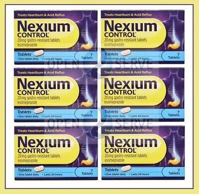 6x Nexium Control 20mg  - Treats Heartburn | Acid Reflux - 7 Tablets • £25.99