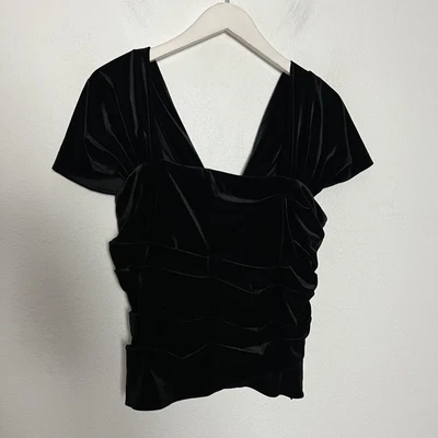 $31.99 • Buy NEW Zara Velvet Draped Sleeve Corset Top Black Square Neck Size Large