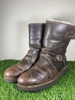 UGG Breida Brown Leather Waterproof  Womens Size 11 Sheepskin Vibram Sole Boots • $45
