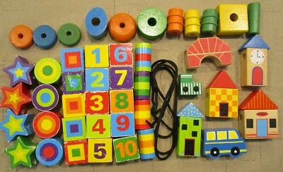 $10.99 • Buy Asst Lot Wooden Lacinng Beads: Melissa & Doug, Ryan's Room Town, Misc + 1 Lace
