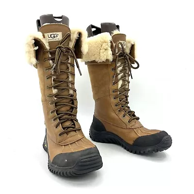 Ugg Adirondack Tall Brown Leather Winter Snow Boots Women's Size 7 • $169.98