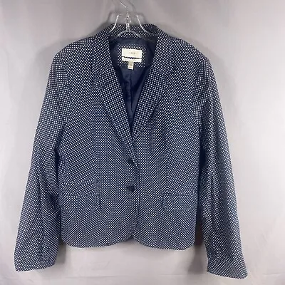 J. Crew Schoolboy Blazer Womens 16 Blue Polka Dot Cotton Pockets Lined Jacket • $44.97