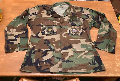 Vintage US Army Camouflage Fatigue Woodland Shirt Marines Patches POW/MIA • $34