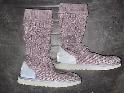 UGG Womens Grey Wool Cable Knit Argyle Crochet Knit Cozy Sock Sweater Boots US 7 • $22.99