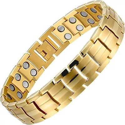 8.5  Inch Mens Titanium Steel Grooved Yellow Gold Magnetic Bracelet + Fancy Box • $49.95