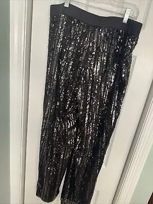 Bob Mackie  Sequin Stripe Pull On Pants Size M Black-New W/O Tags-Never Worn • $15