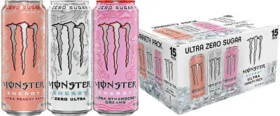 Monster Energy Ultra Variety Pack Zero Ultra Sugar Free 16 Ounce (Pack Of 15) • $34.99