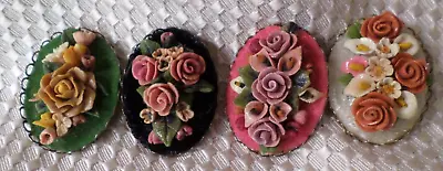 Lot Of 4 Vintage Floral Flower Cameo Brooch Pin (Grp. 65) • $1.25