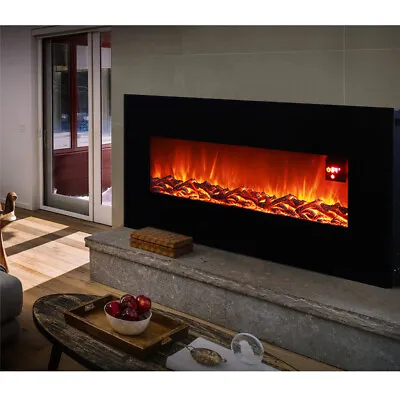 Modern 50 Inch Wall Mounted Electric Fire Black Flat Glass With Remote Control • £159.95