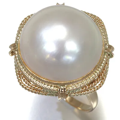 Mabe Pearl 17.5mm Beadwork Ring 14K 585 Yellow Gold • $571.89