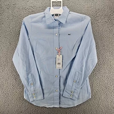 NWT Vineyard Vines Women Maui Blue Button Down Oxford Shirt Long Sleeve Size 2 • $34.99