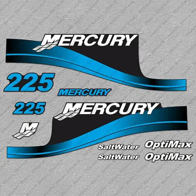 Mercury 225hp Optimax SaltWater Outboard Engine Decals BLUE Sticker Set • $51.29