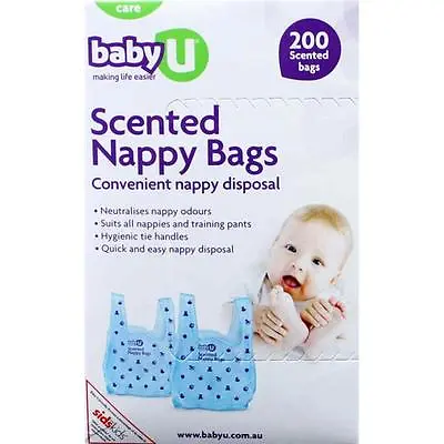 BABY U SCENTED NAPPY SACKS BAGS 200 Disposable Nappy Disposal ** HOT DEAL! • $10.90