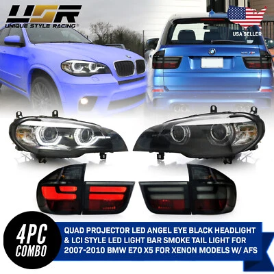 $949.95 • Buy COMBO DRL LED Angel Halo Headlight+ Smoke Tail Lights For 07-10 E70 X5 Xenon AFS