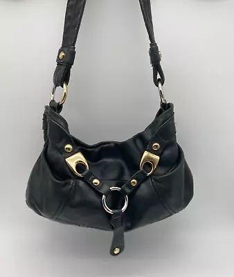 B. Makowsky Black Super Soft Leather Shoulder Bag Signature Leopard Cloth Lining • $34.99