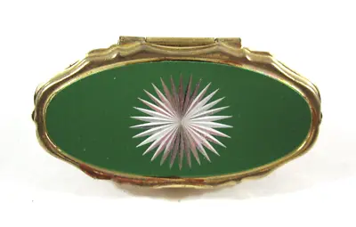 Vintage Diamond Cut Green Mon Image Flip Up Mirror Lipstick Holder Paris Present • $13.99