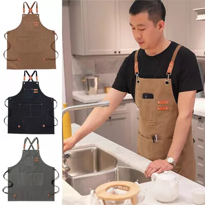 Waxed Canvas Tool Work Shop Apron Heavy Duty Woodworking Chef Workshop Unisex A • £8.88