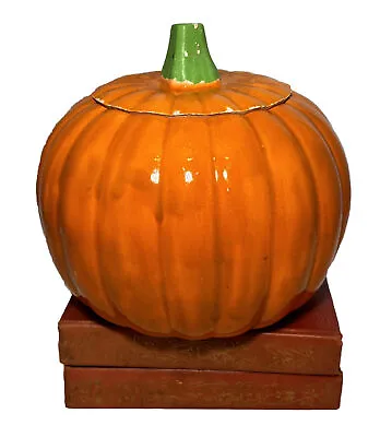 Vintage Large Ceramic Pumpkin Cookie Jar Fall Halloween Counter Kitchen 9x9x9 • $29