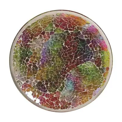 £10.99 • Buy Candle Plate Glass Mosaic Rainbow Crackle Glass Tea Light And Candle Holder