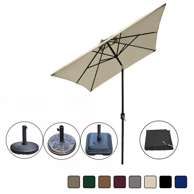 2x3m Rectangle Garden Parasol Sun Shade Umbrella Crank Tilt Base Fabric Cover • £20.99