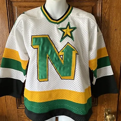 RARE Vintage Minnesota NORTH STARS Pedersons White Mesh HOCKEY JERSEY Youth L • $64.99