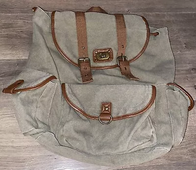 Mossimo Messenger Bag Type Purse Olive Green Canvas Type W Brown Trim Good Condi • $12.21