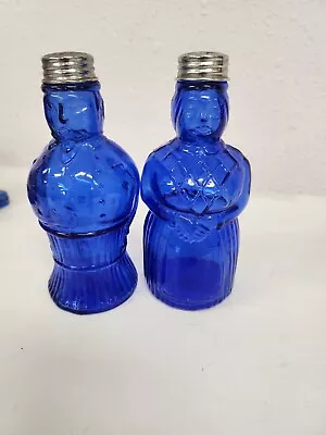 Vintage Cobalt Blue Glass Man And Women Salt And Pepper Shaker. • $43.25