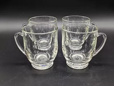 La Rochere Bee Glass Coffee Mug Paris France Musee Clear Handled 8 Oz Set 4 • $59.99