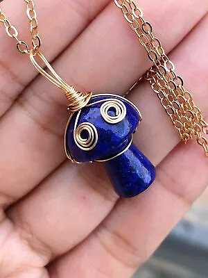 1pc Lapis Lazuli Stone Mushroom Necklace Prism Magic Wand Energy Amulet • $0.01