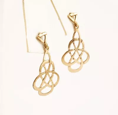 Beautiful Pair Of 9ct Gold Celtic Design Dangle / Dropper Dainty Earrings • £58.99