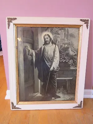 Vintage Picture Print Of Jesus Knocking On Door Black & White In Antique Frame • $44.95