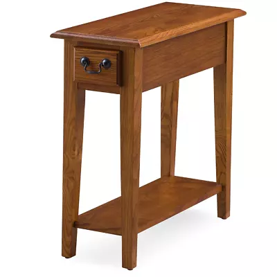 Leick Home 9017-MED One Drawer Narrow Side Table With Shelf Medium Oak • $100.43