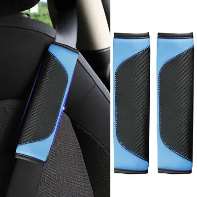 2x Car Accessories Protector Cushion Shoulder Guard Car Seat Belt Pad Cover Blue • £7.74