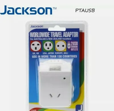 $35 • Buy Jackson Worldwide Travel 2 USB Charging Adapter Australia Europe USA Japan US UK