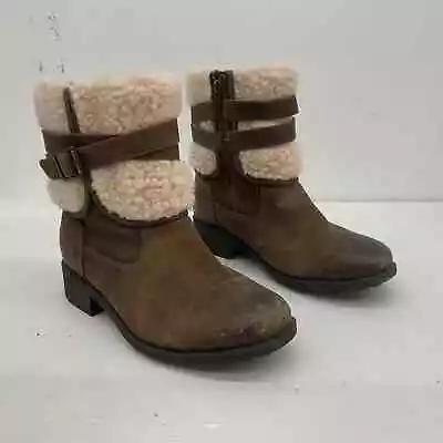 Ugg Women's Brown Leather Shearling Boots 8.5 Preowned • $40