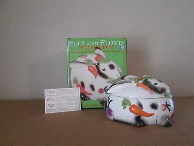 Vtg NOS FITZ & FLOYD Spotted Rabbit Covered Bunny Box Cookie Jar Small Tureen • $49.95
