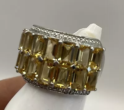 Vintage Emerald Cut Created Yellow Sapphire Ring 7.75 Stamped STS Silver 925 • $38