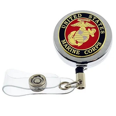 US Marine Corps Military Retractable Security ID Card Holder Reel Chrome • $12.35