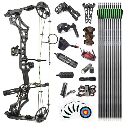 Compound Bow Kit 30-70lbs Adjustable 320fps Carbon Arrows Archery Hunting Target • £269.99