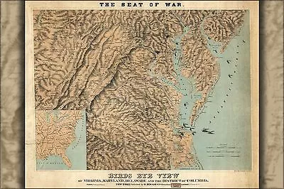Poster Many Sizes; Map Virginia Maryland Delaware Washington Dc 1861 • $160.11