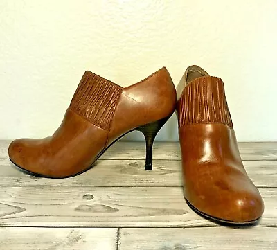 Max Studio BROWN Leather Round Toe High Heel Ankle Boots Shoes Bootie Size 7 M • $25