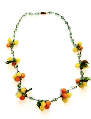 Vtg Venetian Murano Sugar Glass Leaves Oranges Clementines Necklace • $100