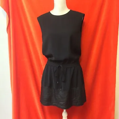 Vince Leather Hem Drawstring Dress Sleeveless Black Size Xs • $49