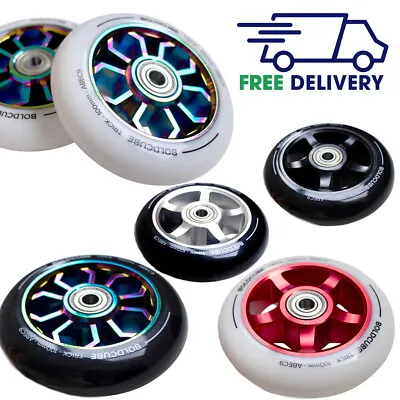 100mm Alloy Core Chrome Stunt Scooter Wheels Parts Pair ABEC 9 Bearings Replace • £25