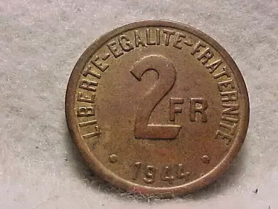 1944 France 2 Francs Brass Coin World War Two • $4