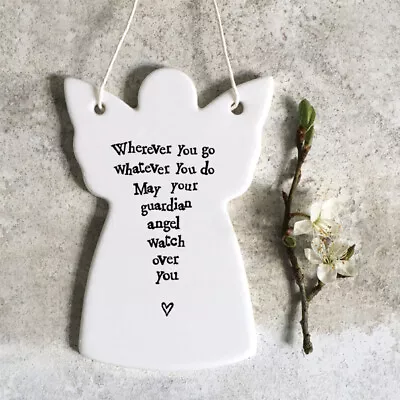 East Of India White Porcelain Hanging Guardian Angel Watch Over You Plaque Gift • £5.49