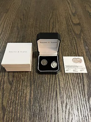 $85 • Buy Tokens And Icons Men's Cufflink Set Mercury Dime W/ Gift Box…authentic