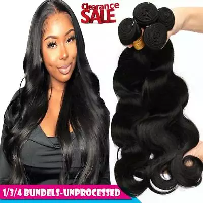 8A 1-4bundles Virgin Human Hair Extensions  Brazilian Weaving Weft Straight/Wavy • $28.52