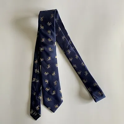 J.Crew Blue Bulldog W/ Antlers Christmas Holiday 100% Silk Tie NWT • $14.95