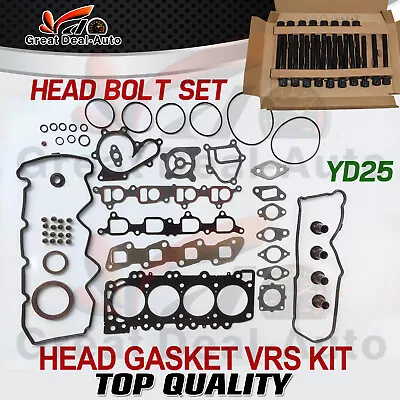 VRS Head Gasket + Head Bolt Set For Nissan Navara D22 D40 Pathfinder 2.5L YD25 • $187